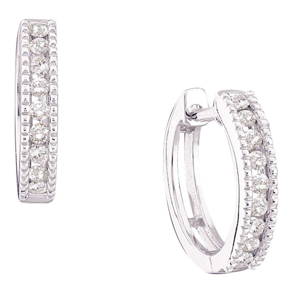 Earrings | 14kt White Gold Womens Round Diamond Milgrain Hoop Earrings 1/4 Cttw | Splendid Jewellery GND