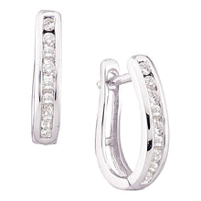 Load image into Gallery viewer, 14kt White Gold Diamond Sparkle Hoop Earrings  Top View from Splendid Jewellery