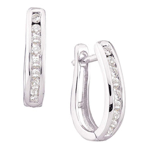 Earrings | 14kt White Gold Womens Round Diamond Oblong Hoop Earrings 1/4 Cttw | Splendid Jewellery GND