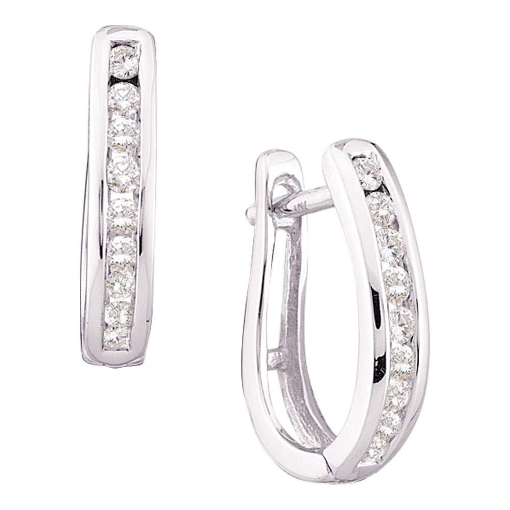 Earrings | 14kt White Gold Womens Round Diamond Oblong Hoop Earrings 1/4 Cttw | Splendid Jewellery GND