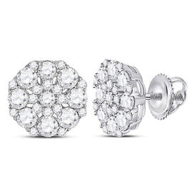 Sparkling Octagon Cluster Diamond Earrings in 14kt White Gold - Top View