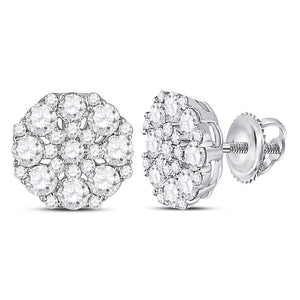Earrings | 14kt White Gold Womens Round Diamond Octagon Cluster Earrings 1-1/2 Cttw | Splendid Jewellery GND