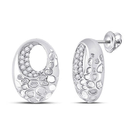 Radiant Brilliance: 14kt White Gold Diamond Oval Earrings - Top View
