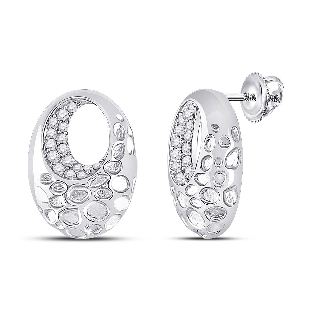 Earrings | 14kt White Gold Womens Round Diamond Pitted Oval Earrings 1/5 Cttw | Splendid Jewellery GND