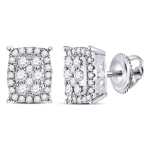 Earrings | 14kt White Gold Womens Round Diamond Rectangle Cluster Earrings 1/4 Cttw | Splendid Jewellery GND