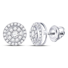Load image into Gallery viewer, Radiant Brilliance: 14kt White Gold Diamond Cluster Stud Earrings  Top View from Splendid Jewellery
