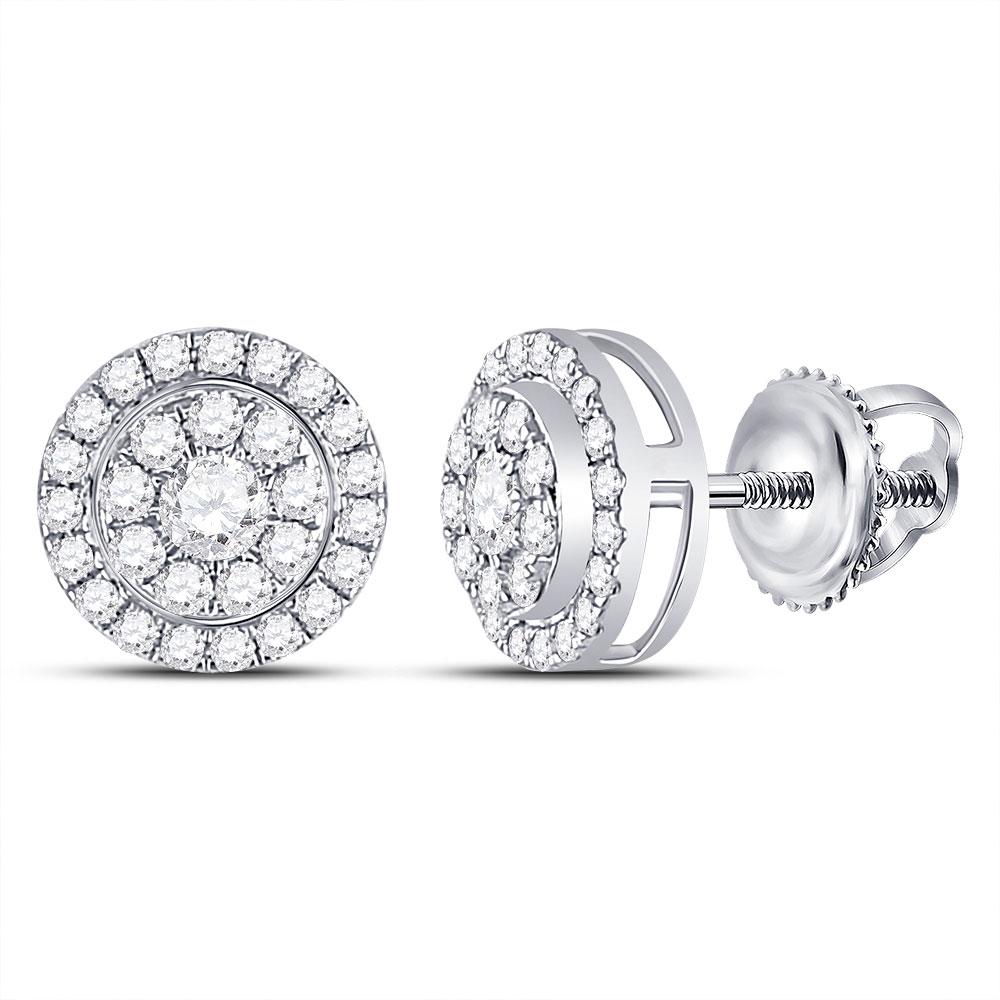 Earrings | 14kt White Gold Womens Round Diamond Solitaire Cluster Stud Earrings 3/4 Cttw | Splendid Jewellery GND