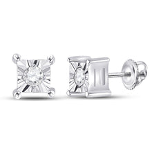 Load image into Gallery viewer, 14kt White Gold Sparkling Diamond Solitaire Earrings - Top View