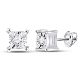 14kt White Gold Sparkling Diamond Solitaire Earrings - Top View