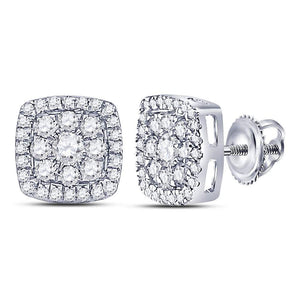 Earrings | 14kt White Gold Womens Round Diamond Square Cluster Earrings 1 Cttw | Splendid Jewellery GND