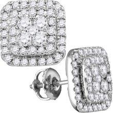 Load image into Gallery viewer, Dazzling Brilliance: 14kt White Gold Square Cluster Diamond Earrings - Top View