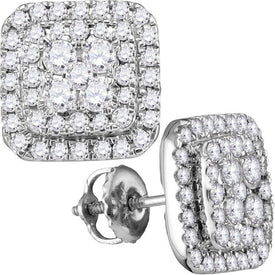 Dazzling Brilliance: 14kt White Gold Square Cluster Diamond Earrings - Top View