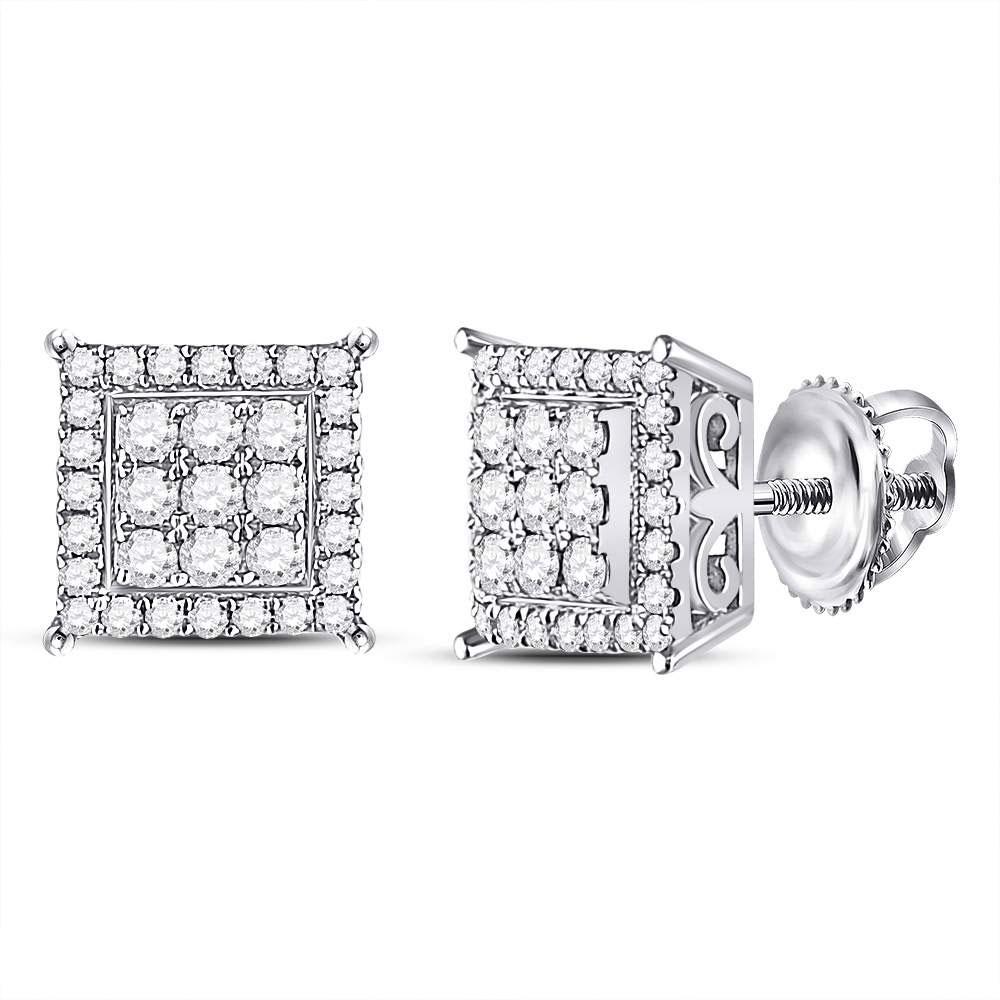 Earrings | 14kt White Gold Womens Round Diamond Square Cluster Earrings 1/2 Cttw | Splendid Jewellery GND