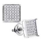 Radiant Brilliance: 14kt White Gold Womens Round Diamond Square Cluster Earrings 1/4 Cttw  Top View from Splendid Jewellery