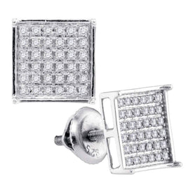 Radiant Brilliance: 14kt White Gold Womens Round Diamond Square Cluster Earrings 1/4 Cttw  Top View from Splendid Jewellery