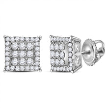 Load image into Gallery viewer, 14kt White Gold Square Cluster Diamond Earrings: A Mesmerizing Sparkle of Elegance - Top View