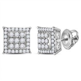 14kt White Gold Square Cluster Diamond Earrings: A Mesmerizing Sparkle of Elegance - Top View