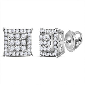 Earrings | 14kt White Gold Womens Round Diamond Square Cluster Earrings 1/4 Cttw | Splendid Jewellery GND