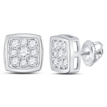Load image into Gallery viewer, Captivating Brilliance: 14kt White Gold Womens Round Diamond Square Cluster Stud Earrings 1/2 Cttw  Top View from Splendid Jewellery