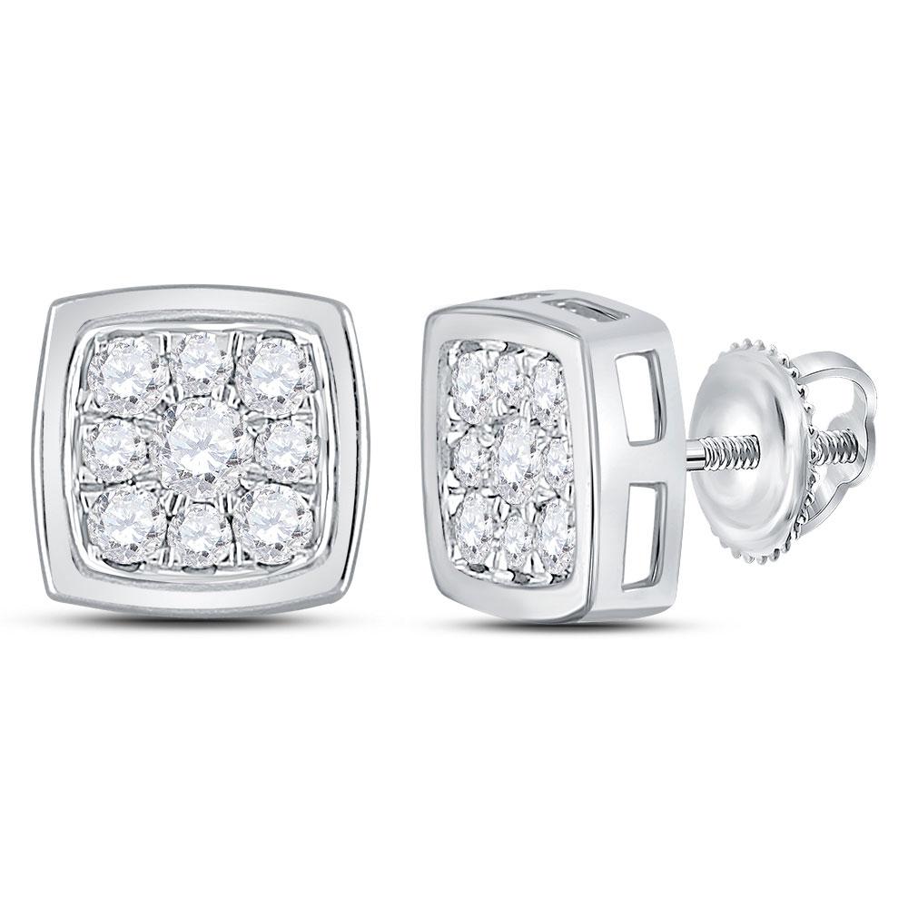 Earrings | 14kt White Gold Womens Round Diamond Square Cluster Stud Earrings 1/2 Cttw | Splendid Jewellery GND