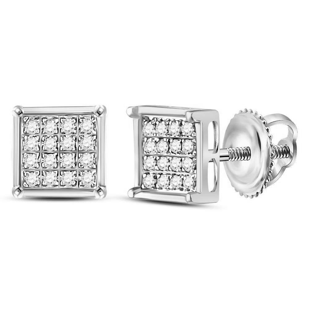 Earrings | 14kt White Gold Womens Round Diamond Square Earrings 1/10 Cttw | Splendid Jewellery GND
