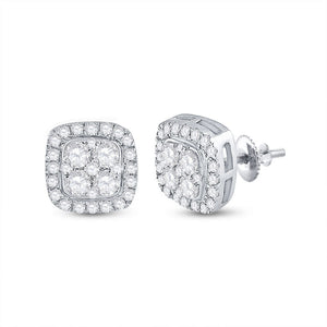 Earrings | 14kt White Gold Womens Round Diamond Square Earrings 3/4 Cttw | Splendid Jewellery GND