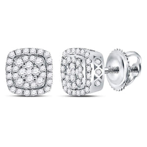Earrings | 14kt White Gold Womens Round Diamond Square Frame Cluster Earrings 1/2 Cttw | Splendid Jewellery GND