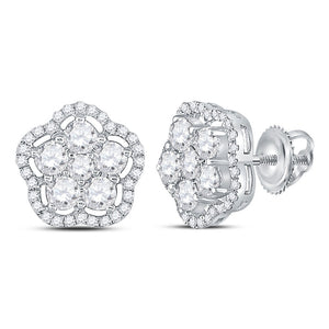 Earrings | 14kt White Gold Womens Round Diamond Star Cluster Earrings 1-1/2 Cttw | Splendid Jewellery GND