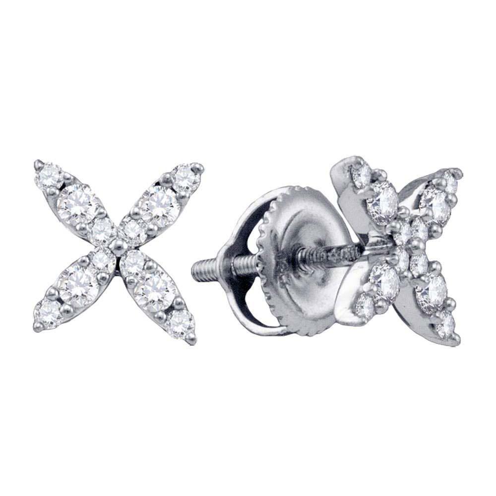 Earrings | 14kt White Gold Womens Round Diamond X Fashion Earrings 1/4 Cttw | Splendid Jewellery GND