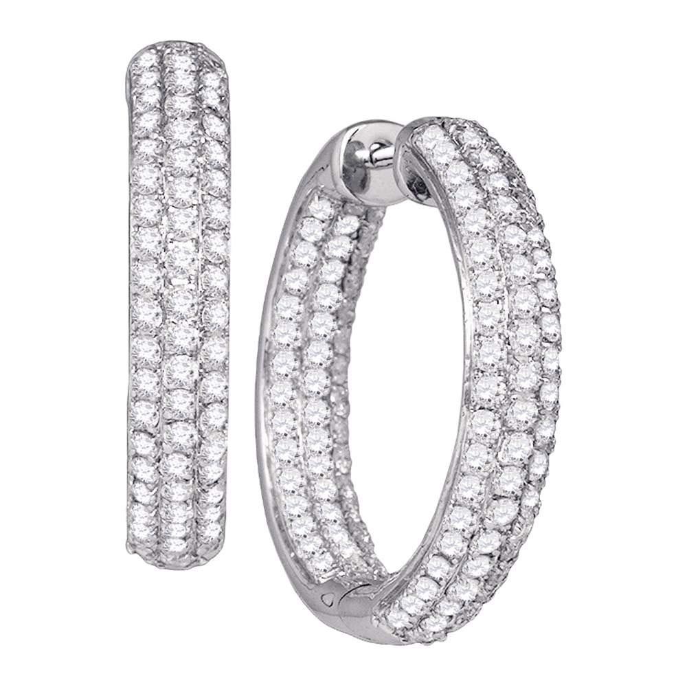 Earrings | 14kt White Gold Womens Round Pave-set Diamond Inside Outside Hoop Earrings 2-7/8 Cttw | Splendid Jewellery GND