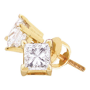 Earrings | 14kt Yellow Gold Unisex Princess Diamond Solitaire Stud Earrings 1/4 Cttw | Splendid Jewellery GND
