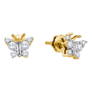 Earrings | 14kt Yellow Gold Womens Baguette Diamond Butterfly Bug Earrings 1/2 Cttw | Splendid Jewellery GND