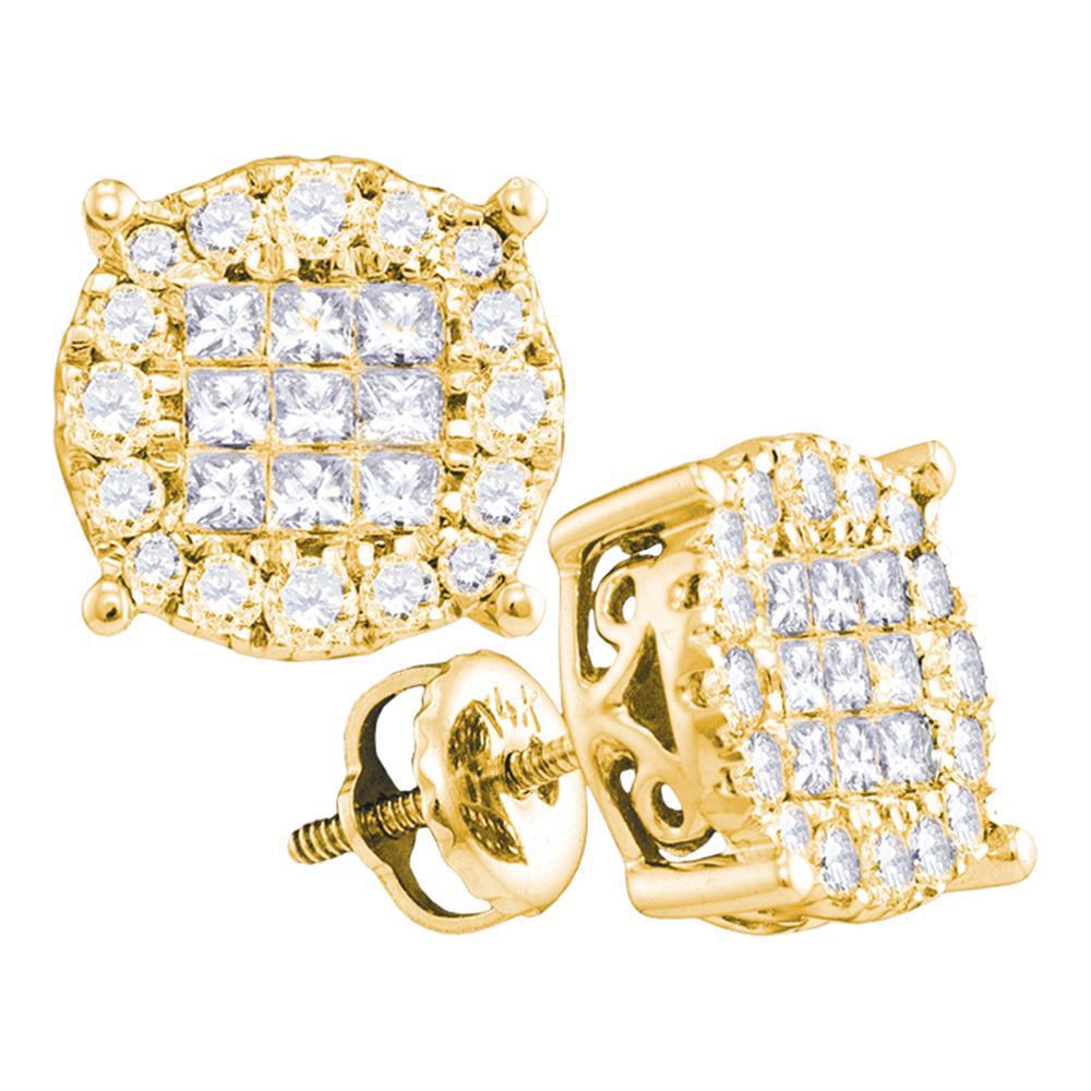 Earrings | 14kt Yellow Gold Womens Princess Diamond Cluster Earrings 1 Cttw | Splendid Jewellery GND