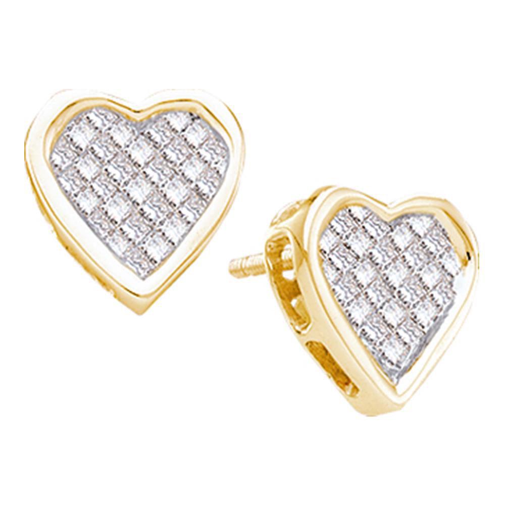 Earrings | 14kt Yellow Gold Womens Princess Diamond Cluster Heart Stud Earrings 1/2 Cttw | Splendid Jewellery GND