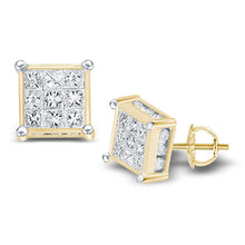 Load image into Gallery viewer, 14kt Yellow Gold Princess Diamond Cluster Stud Earrings: A Captivating Brilliance  Top View from Splendid Jewellery
