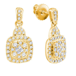 Earrings | 14kt Yellow Gold Womens Princess Round Diamond Square Dangle Earrings 1/2 Cttw | Splendid Jewellery GND