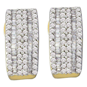 Earrings | 14kt Yellow Gold Womens Round Baguette Diamond Vertical Stripe Hoop Earrings 7/8 Cttw | Splendid Jewellery GND