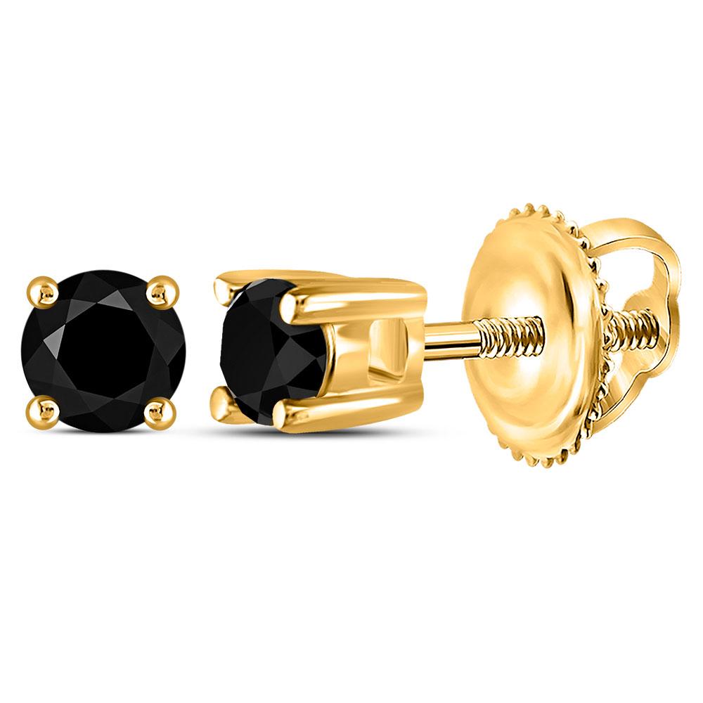 Earrings | 14kt Yellow Gold Womens Round Black Color Enhanced Diamond Solitaire Earrings 1/4 Cttw | Splendid Jewellery GND