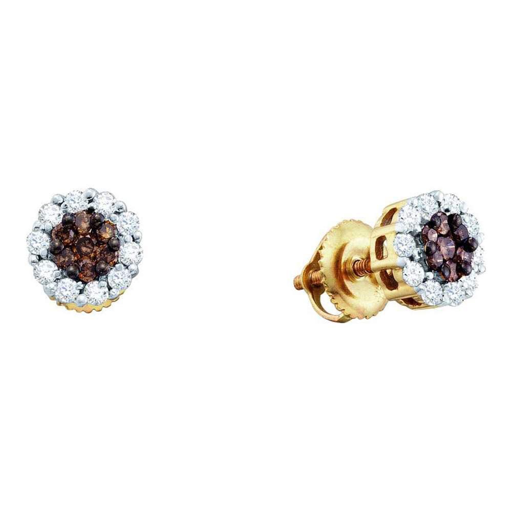 Earrings | 14kt Yellow Gold Womens Round Brown Diamond Cluster Earrings 1 Cttw | Splendid Jewellery GND