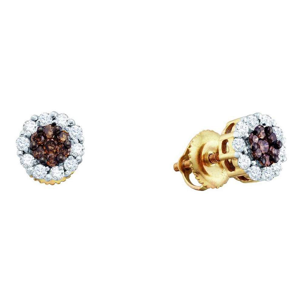 Earrings | 14kt Yellow Gold Womens Round Brown Diamond Flower Cluster Earrings 1-1/2 Cttw | Splendid Jewellery GND