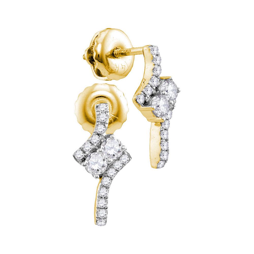 Earrings | 14kt Yellow Gold Womens Round Diamond 2-stone Earrings 1/4 Cttw | Splendid Jewellery GND