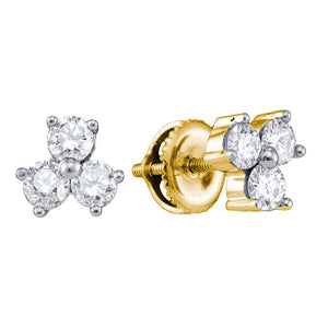 Earrings | 14kt Yellow Gold Womens Round Diamond 3-stone Earrings 3/4 Cttw | Splendid Jewellery GND