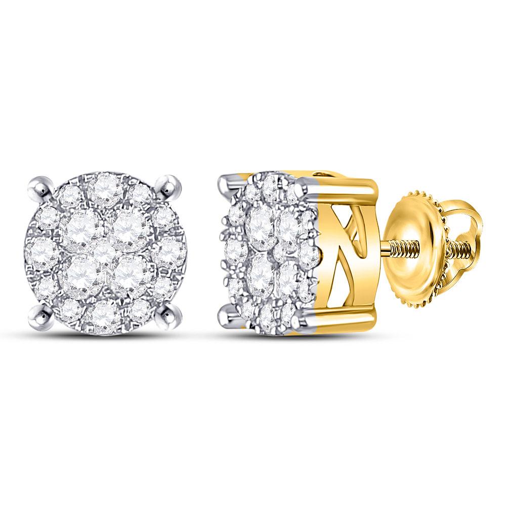 Earrings | 14kt Yellow Gold Womens Round Diamond Circle Frame Cluster Earrings 1 Cttw | Splendid Jewellery GND