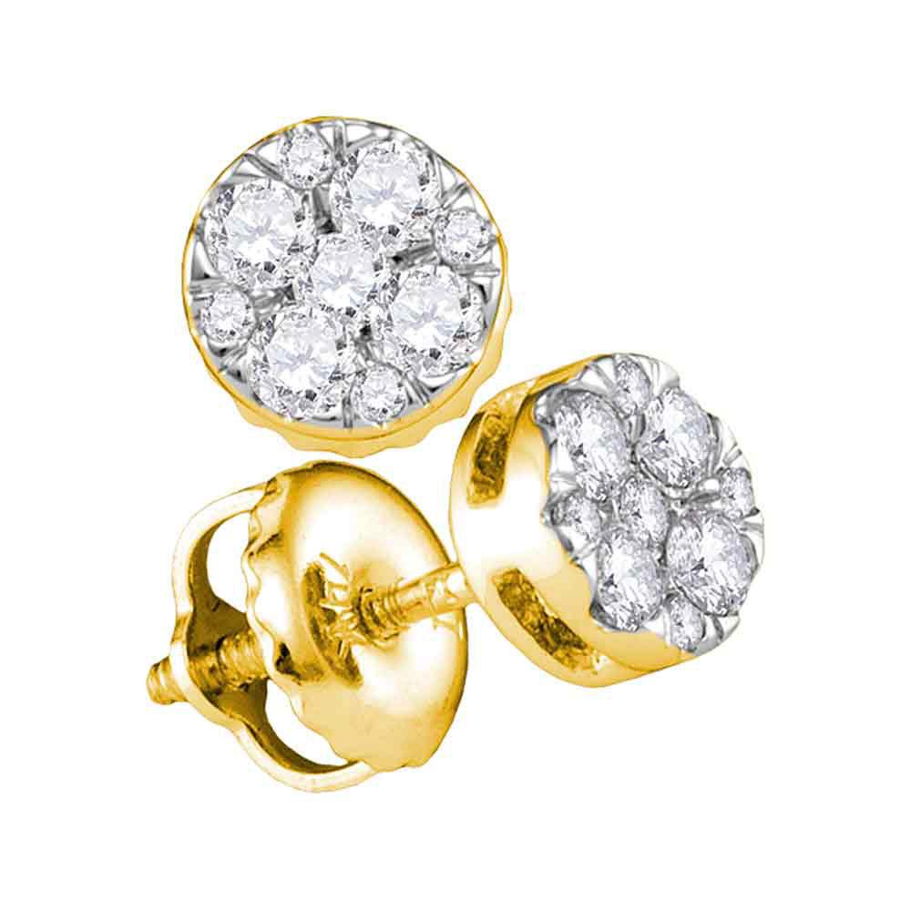 Earrings | 14kt Yellow Gold Womens Round Diamond Cluster Earrings 1/4 Cttw | Splendid Jewellery GND
