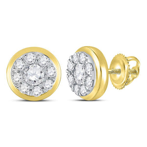 Earrings | 14kt Yellow Gold Womens Round Diamond Cluster Stud Earrings 1 Cttw | Splendid Jewellery GND