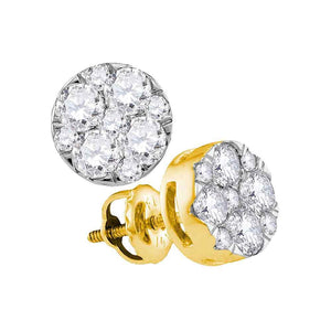 Earrings | 14kt Yellow Gold Womens Round Diamond Flower Cluster Earrings 1 Cttw | Splendid Jewellery GND