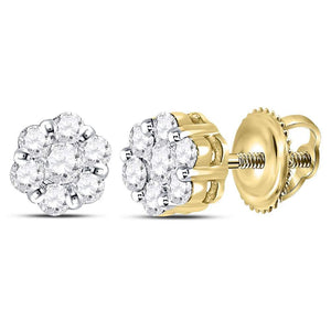 Earrings | 14kt Yellow Gold Womens Round Diamond Flower Cluster Earrings 1/2 Cttw | Splendid Jewellery GND