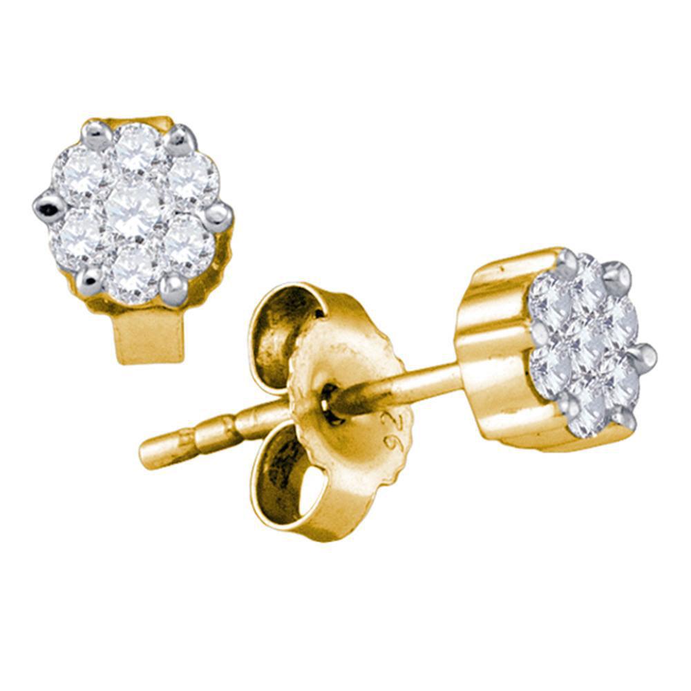 Earrings | 14kt Yellow Gold Womens Round Diamond Flower Cluster Earrings 1/3 Cttw | Splendid Jewellery GND