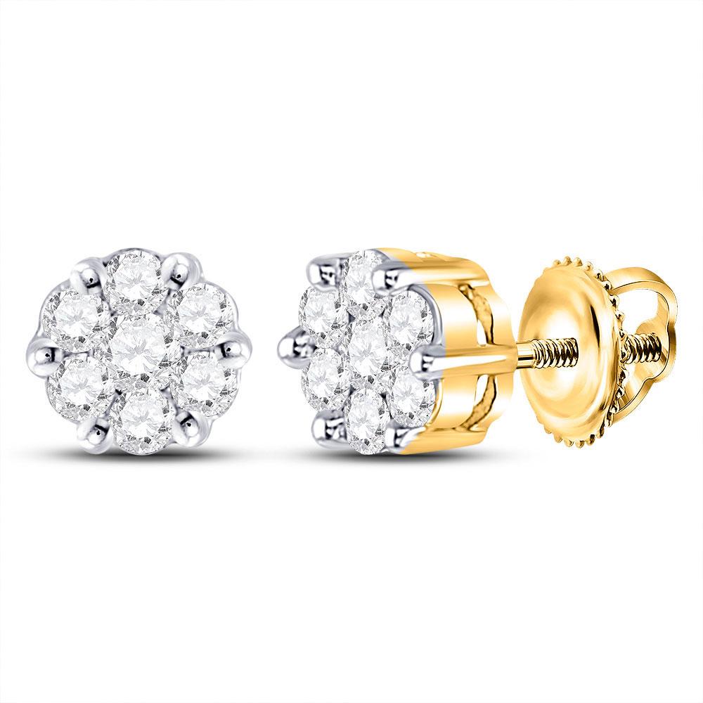 Earrings | 14kt Yellow Gold Womens Round Diamond Flower Cluster Earrings 1/4 Cttw | Splendid Jewellery GND