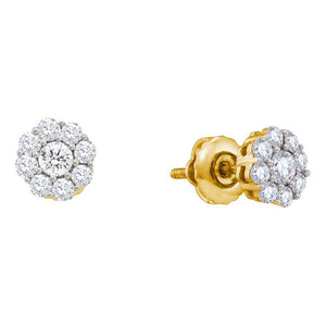 Earrings | 14kt Yellow Gold Womens Round Diamond Flower Cluster Stud Earrings 1/2 Cttw | Splendid Jewellery GND